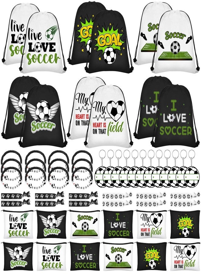 Dansydaisy 60 Pcs Soccer Party Favors Include Soccer Cosmetic Bag Soccer Keychain Soccer Charm Bracelets Assistance Bands Football Drawstring Bags for Party Favors Team Men Women - Image 1